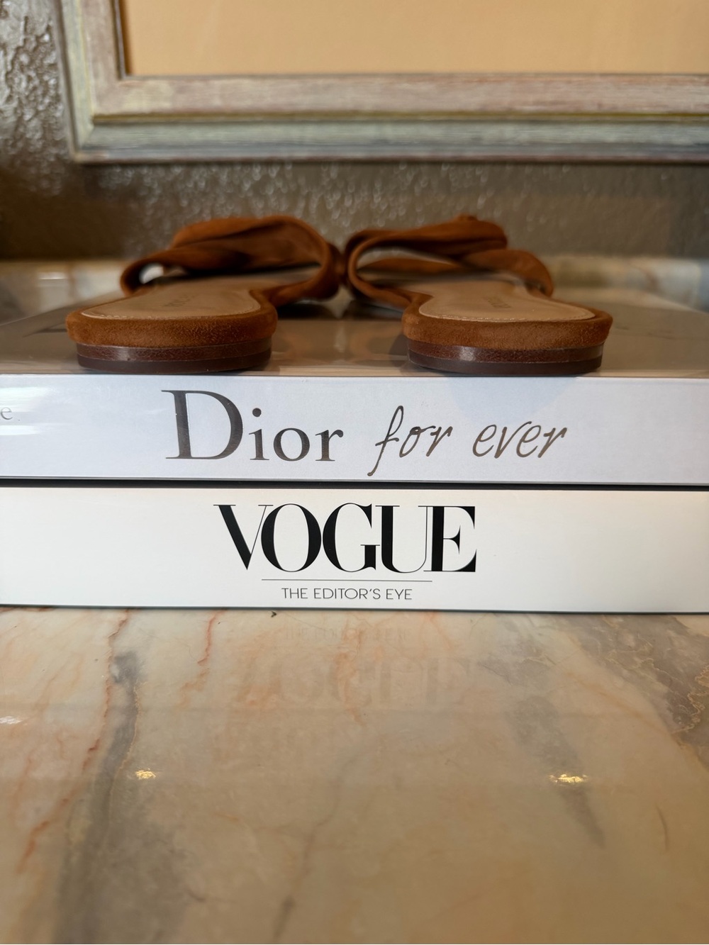 Veronica Beard Cognac Knot-Front Suede Slide Mules - Picture 4 of 7